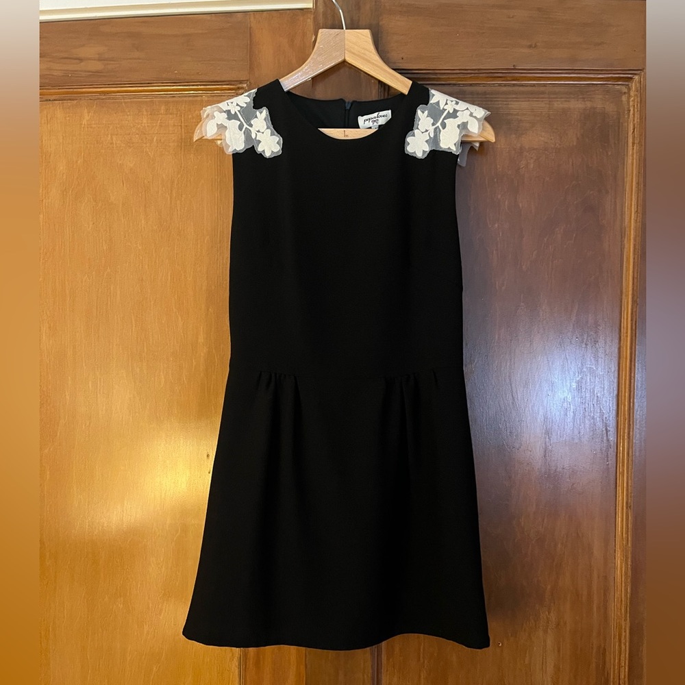 Black embroidered mini dress